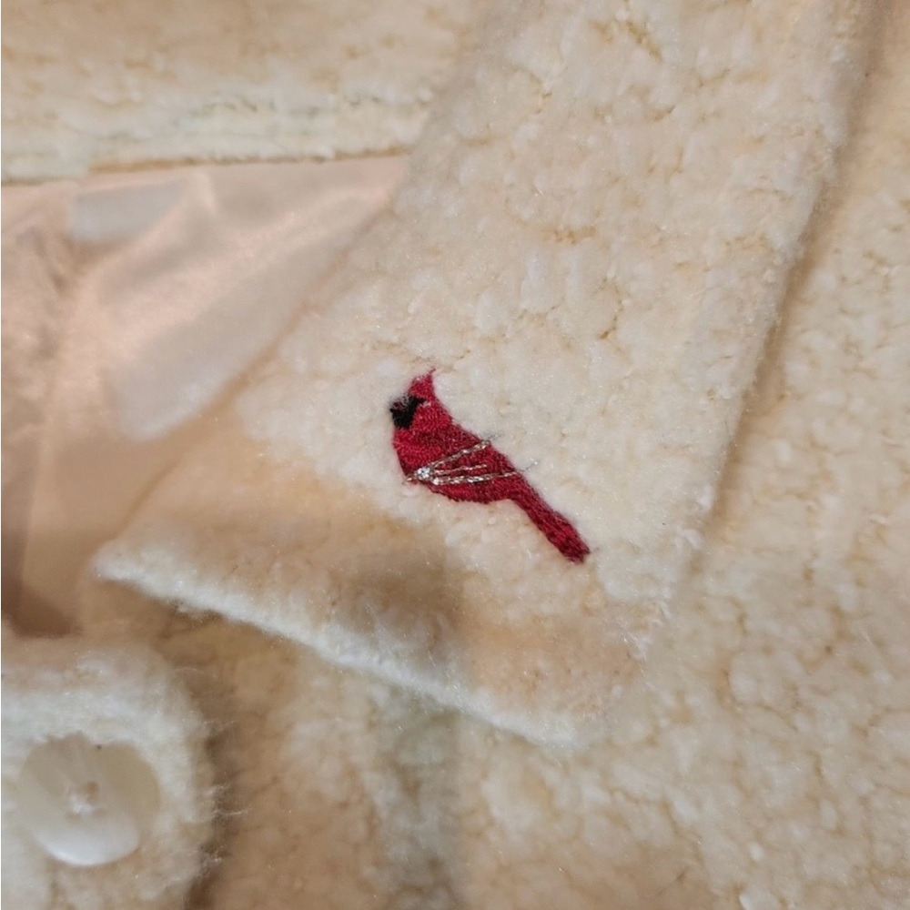 Cozy Cream Teddy Jacket with Red Accents - Picture 11 of 12